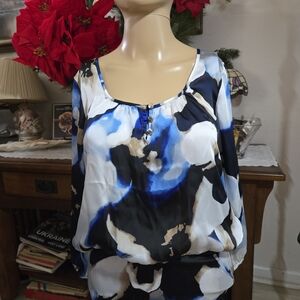 White House Black Market Blue and Black Blouse